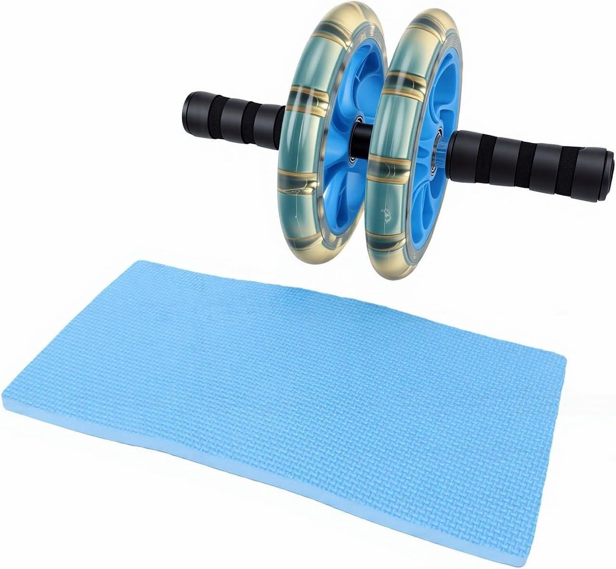 Buikwiel Roller - Ab Wheel Core Trainer - Kernkracht Trainen - Dubbel Wiel Stabiliteit - Inclusief Kniebeschermer - Blauw