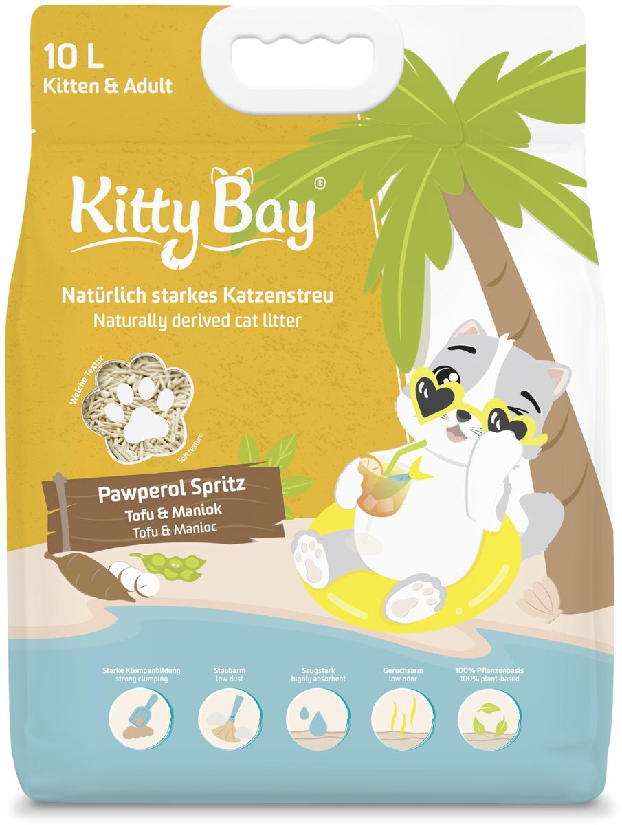 SnelShoppen - ECO Kattenbakvulling - Kitty Bay Pawperol Spritz - Klonterend, Stofvrij, Tofu en Cassave, 10 Liter - Ideaal voor Huiskatten