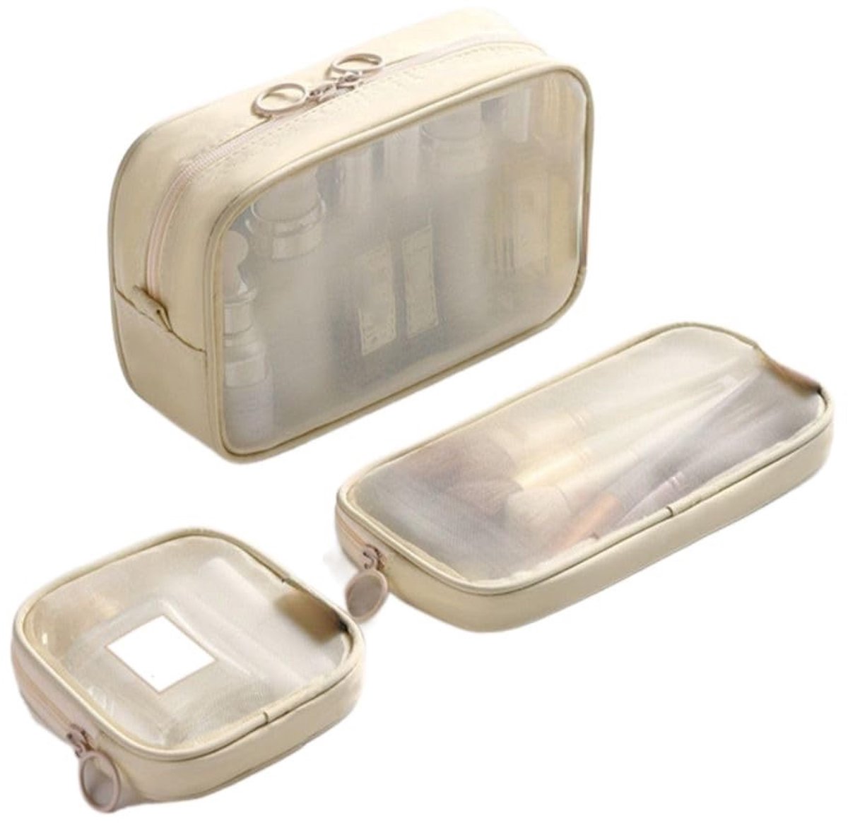 Dailygoods - 3-delige Mesh Cosmetica Tas Set - Reistas voor Toilettas en Organisatie