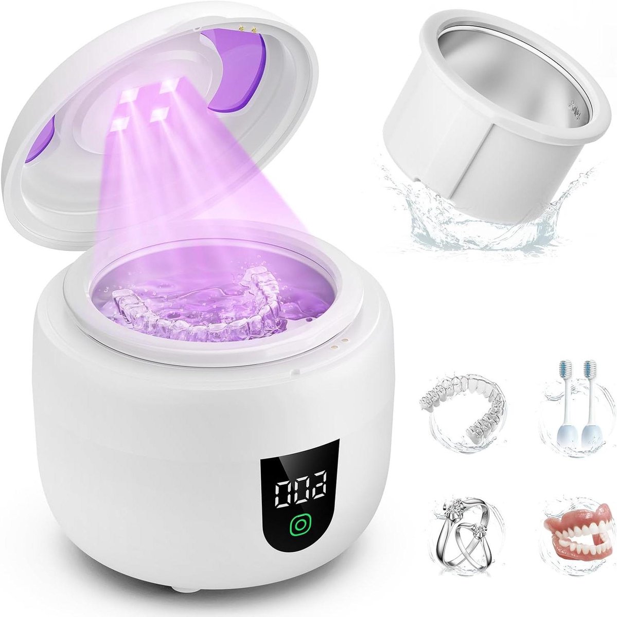 Ultrasone Reiniger - Sieradenreiniger Mondbeschermer - Hygiënisch Reinigen - 45kHz Geluidsgolven - 180 ml - Wit