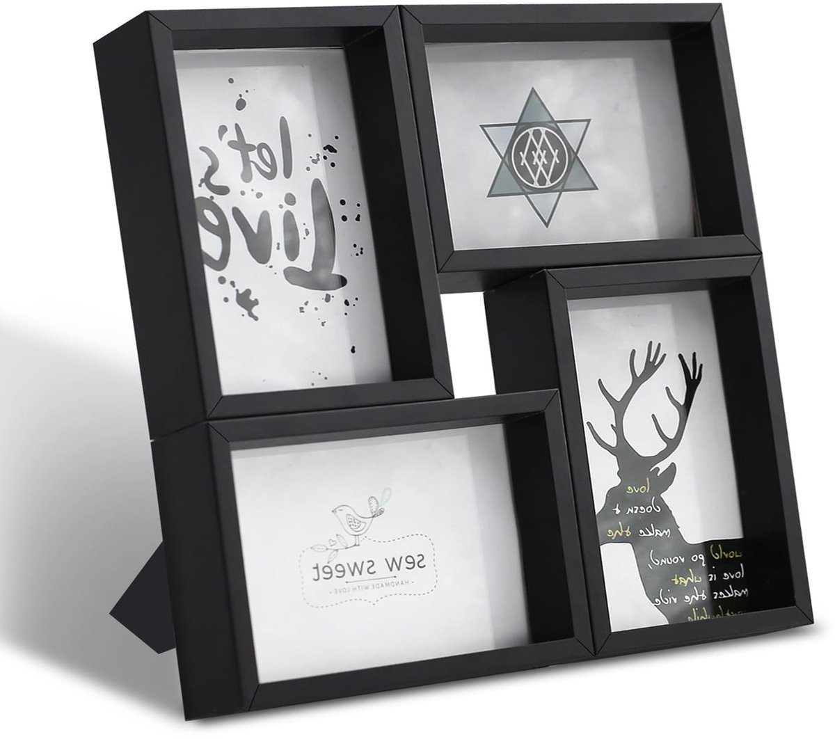 Dailygoods - Zwarte 6x4 Fotolijsten - Collage Lijst voor 4 Foto's