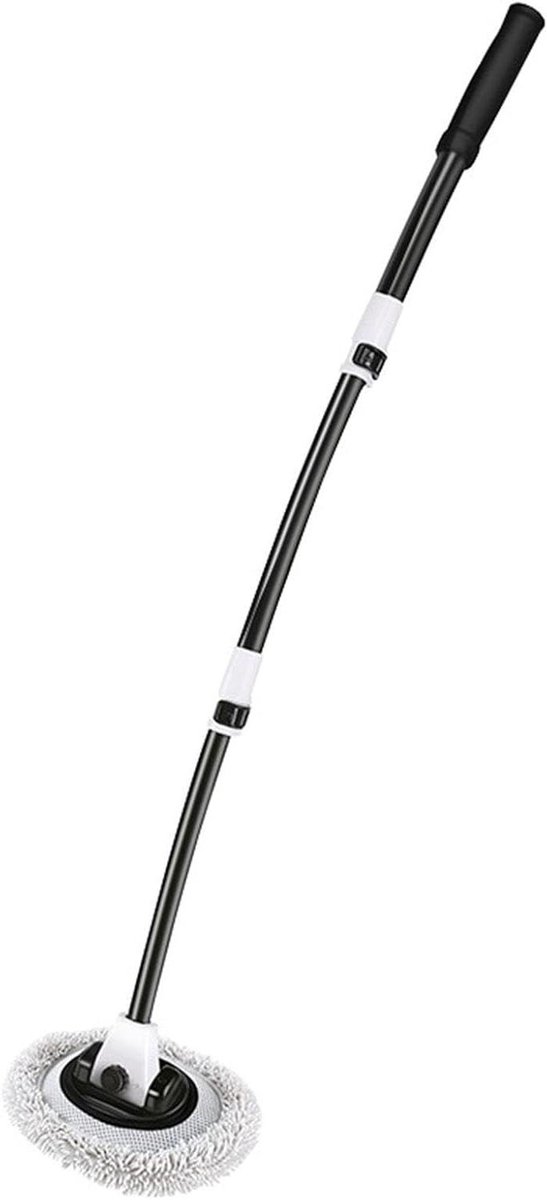 Autowasborstel Lange Steel - Reinigingsmop Auto - Auto Grondig Reinigen - Krasvrije Zachte Haren - 112 cm - Wit