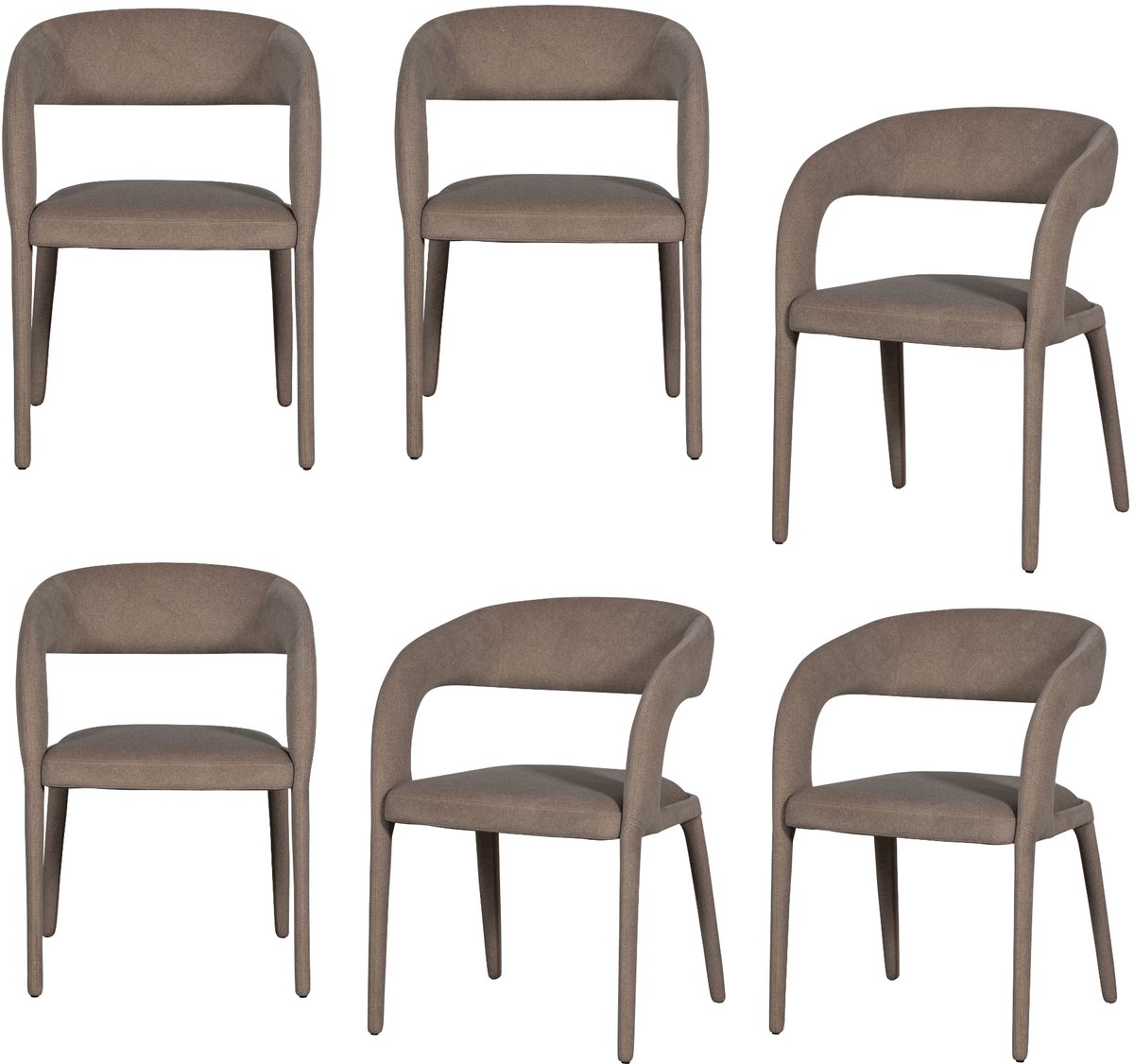 vtwonen Arms Eetkamerstoelen - Polyester - Bruin - Set van 6