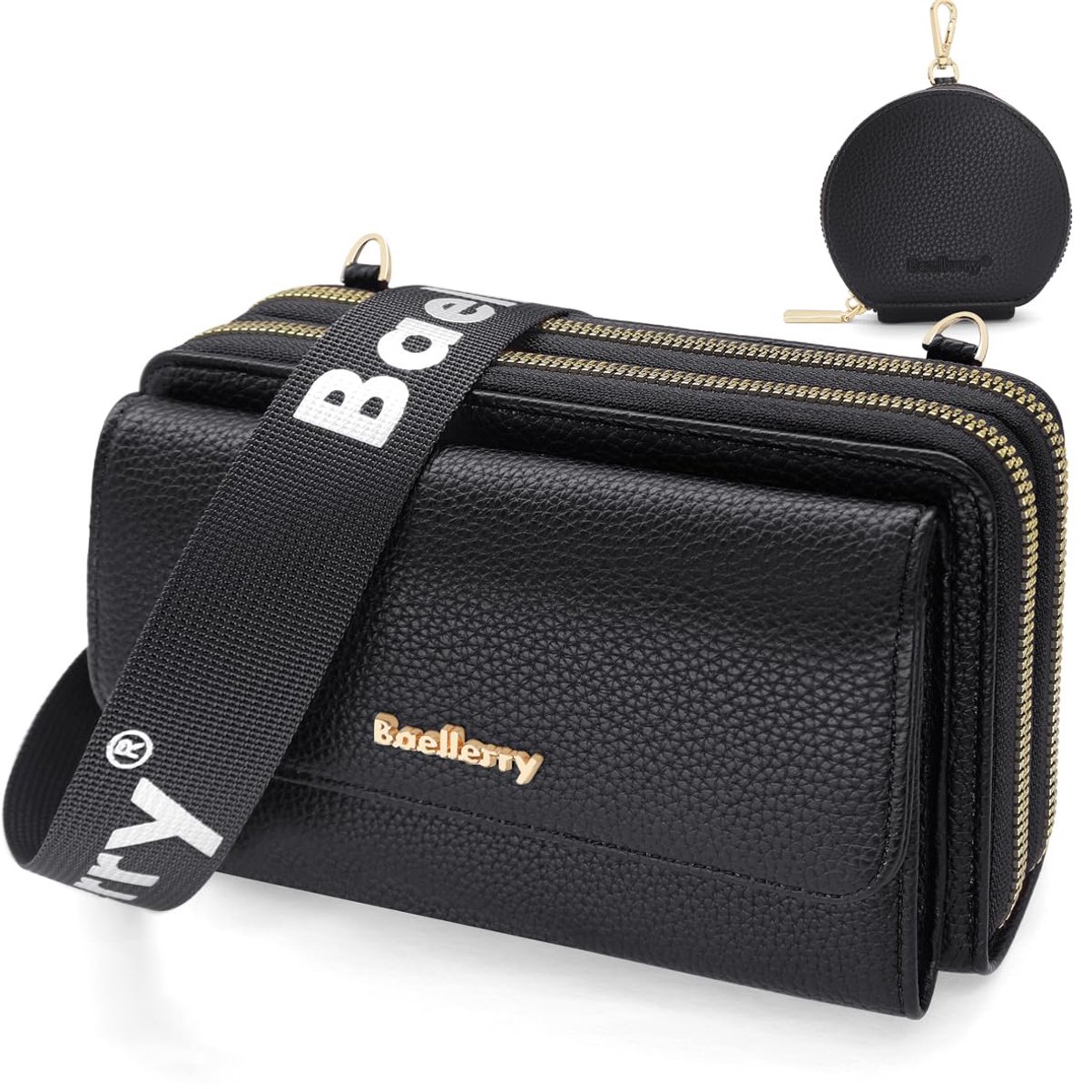 SnelShoppen - Mobiele telefoontas om te hangen voor dames, kleine schoudertas van PU-leer met portemonnee, verstelbare crossbody tas met kaartsleuven