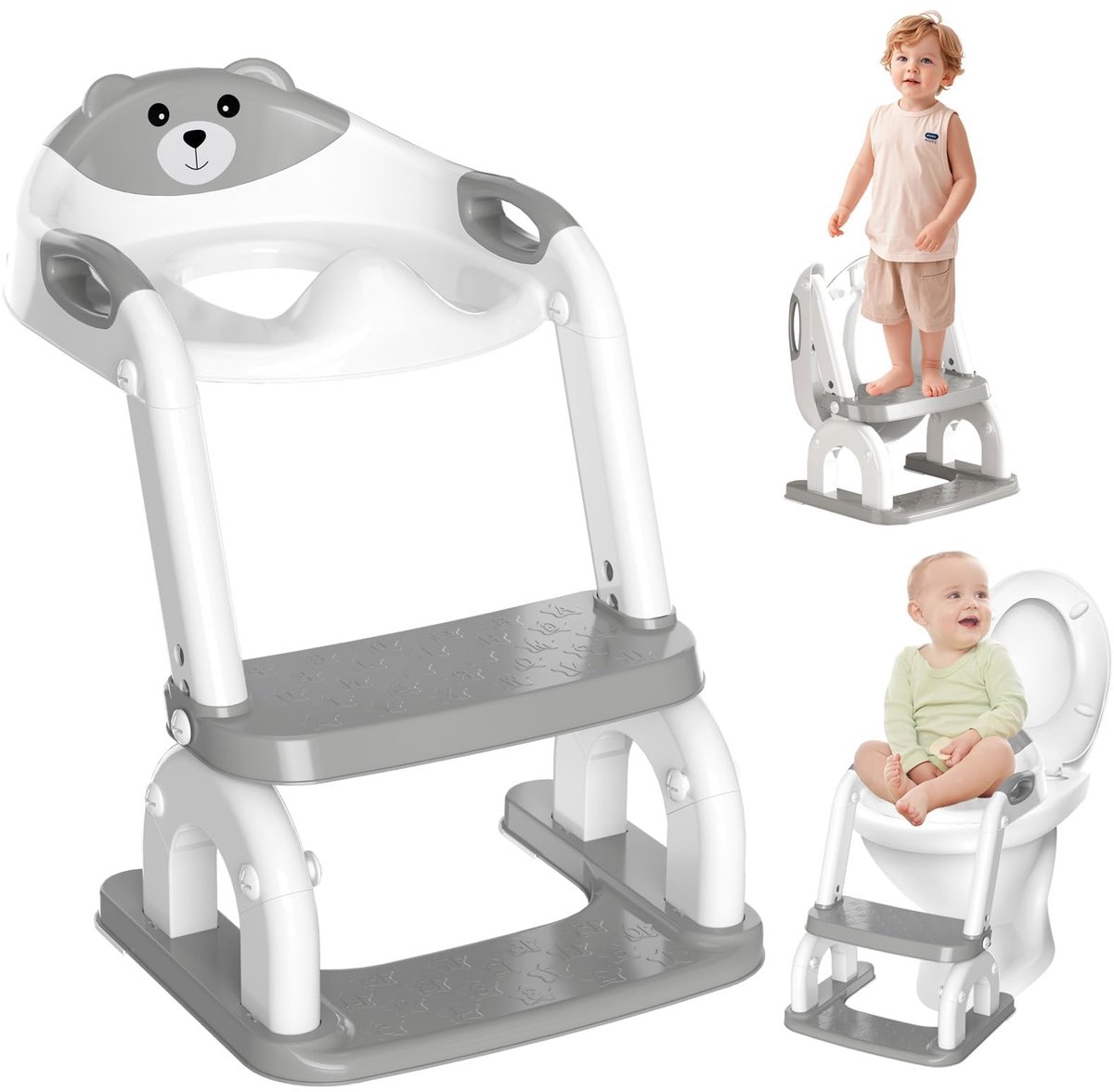 SnelShoppen - 2-in-1 WC-opstapje met Trap, 8 Hoogtes, Opvouwbaar, Ideaal voor Kinderen en Volwassenen, Multifunctioneel, Veilig en Comfortabel, Perfec