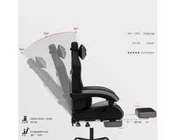 Gamingstoel – Gamestoel – Gaming Chair – Game Stoel – Esports Chair – Ergonomisch Ontwerp – Inklapbare Voetensteun – Verstelbare Rugleuning – PU-Leer – Geschikt Voor Harde Vloeren – Max 150 kg – Diepgrijs