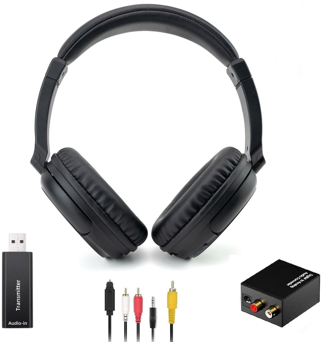 SnelShoppen - Draadloze TV Koptelefoon voor Senioren, Bluetooth 5.3 Over-Oor Hoofdtelefoon met USB Zender, 30 Uur Batterij, Ondersteuning Coaxiale Opt