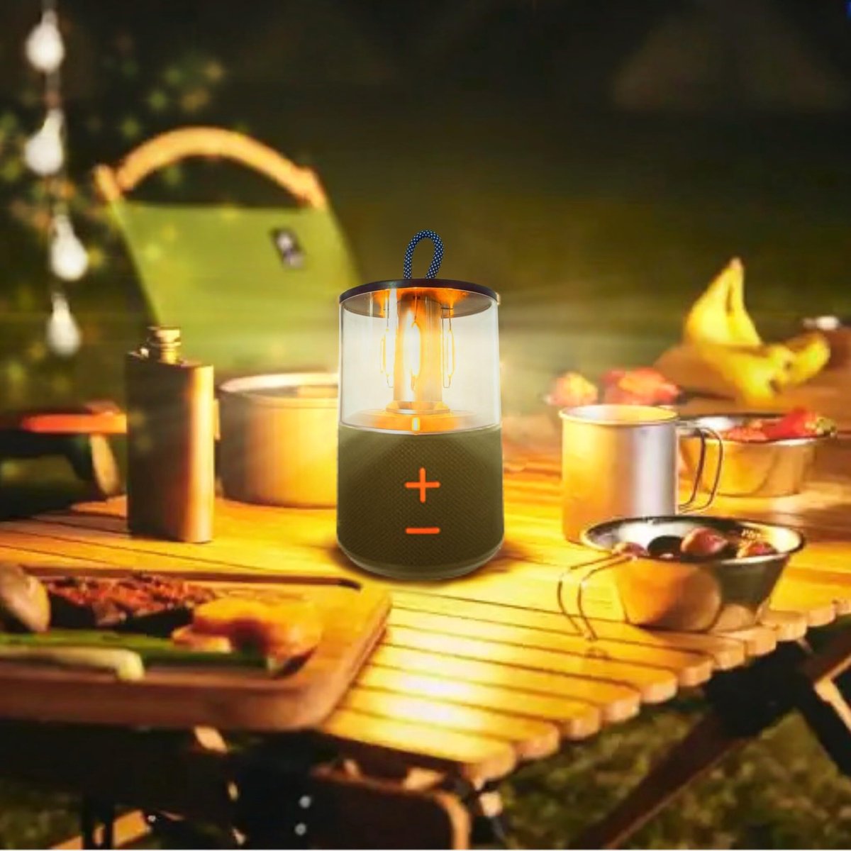 SnelShoppen - Draagbare Opladbare LED-Campinglantaarn met Bluetooth-Speaker - Vintage Outdoor Lantaarn voor Tent, Tuin, Pubtafel - Perfect Cadeau voor