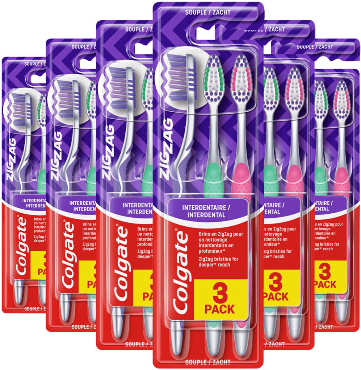 Colgate Tandenborstel ZigZag Medium - 6 x 3 stuks - Voordeelverpakking