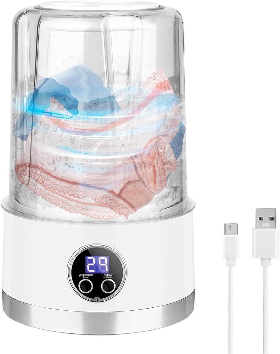 Mini wasmachine Draagbare wasmachine Ondergoed wassen 360 graden handwasbeweging 1 liter Wit