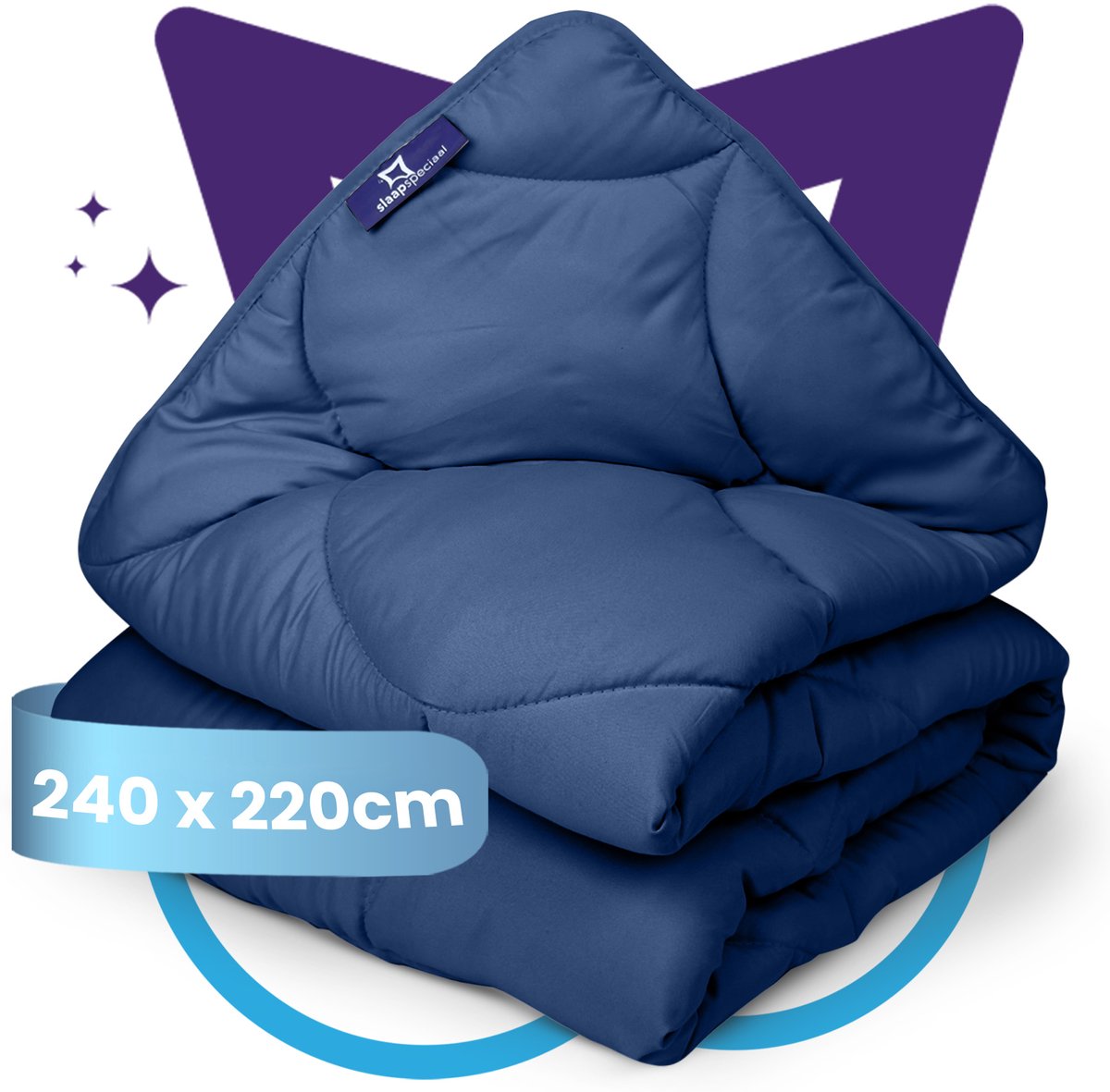 Slaapspeciaal eazydekbed Essential 240x220 cm - NAVY - Dekbed Zonder Overtrek – Gekleurd Dekbed – Hoesloos Dekbed - Wasbaar Dekbed - Luxe Gelvezels - Anti-Allergisch & Perfect Voor Elk Seizoen - Lits Jumeaux