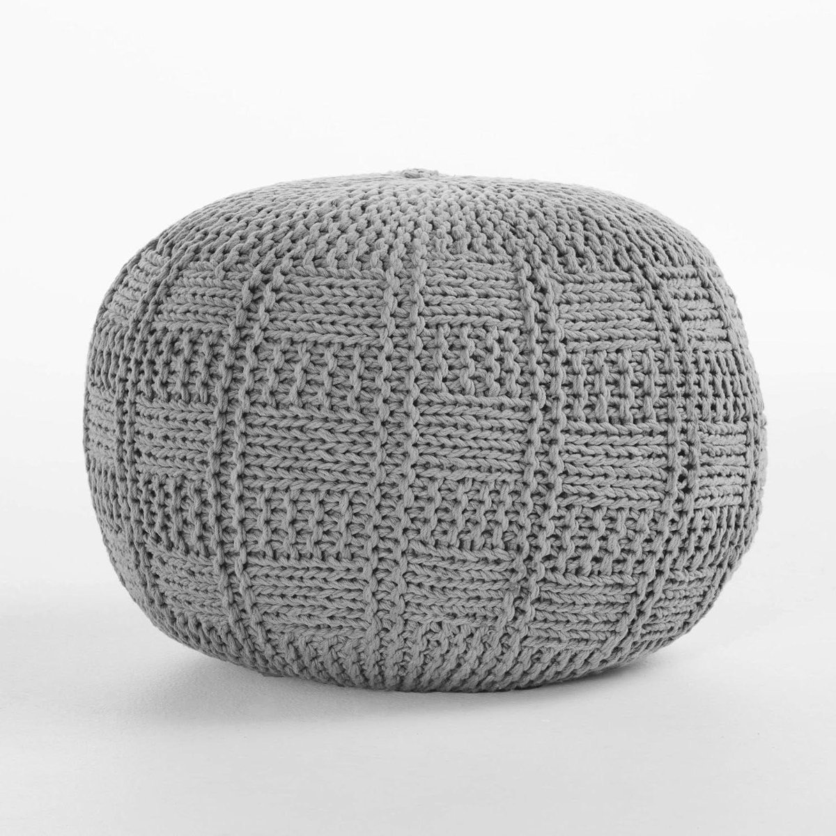 Handgebreide Poef - Ottomaan Zetel - Woonkamer Decoratie - Met de hand gebreid - 50.8 cm - Grijs