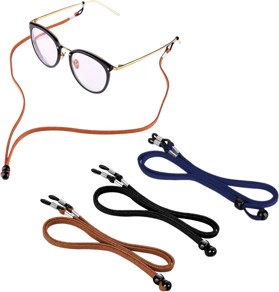 Zingso Sport PU-leer Brilband, 3 Stuks Multi-Kleur Klassiek PU-leer Verstelbare Bril Zonnebril Hoofdband Bril Ketting - ShopVlot