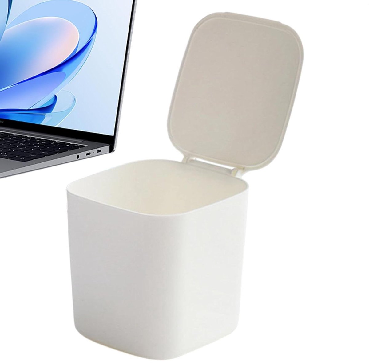 Mini Afvalbak Bureau - Prullenbakje Deksel - Afval Opruimen - FlippTop Deksel - 13 x 128 x 123 cm - Wit