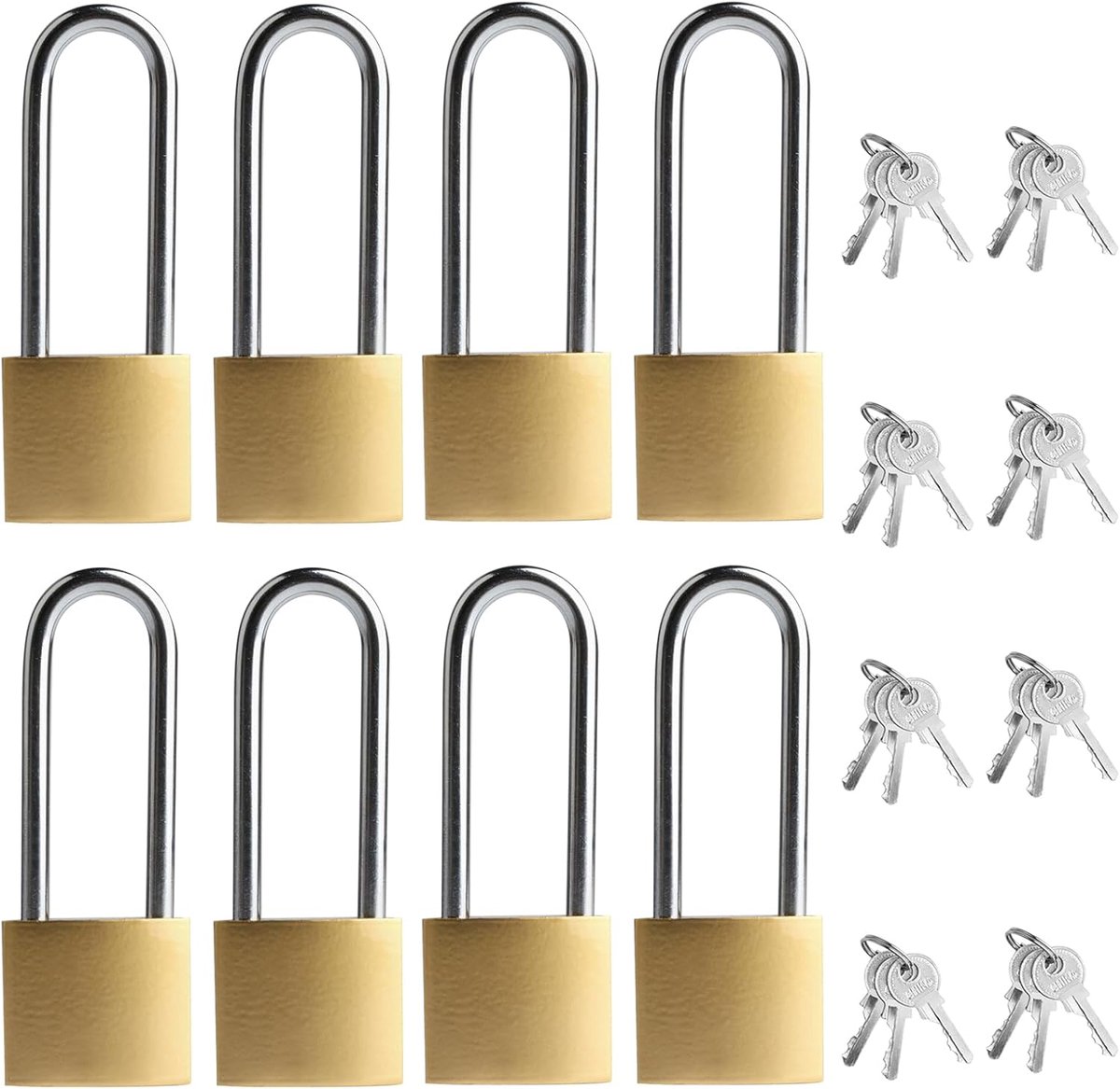 SnelShoppen - 8 stuks Hangsloten met Sleutels, Lange Beugelhangsloten, Eén Sleutel voor Alle Sloten, Zwaar Belastbaar Veiligheidsslot voor Buiten, Sle