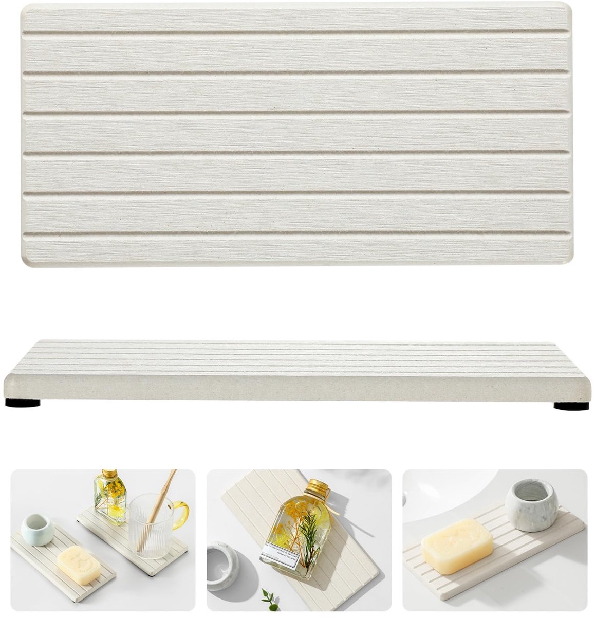 SnelShoppen - Set van 2 Diatomeeënaarde Wastafelbakken, Waterabsorberende Organizer voor Badkamer en Keuken, Antislip Caddy voor Cosmetica en Planten,