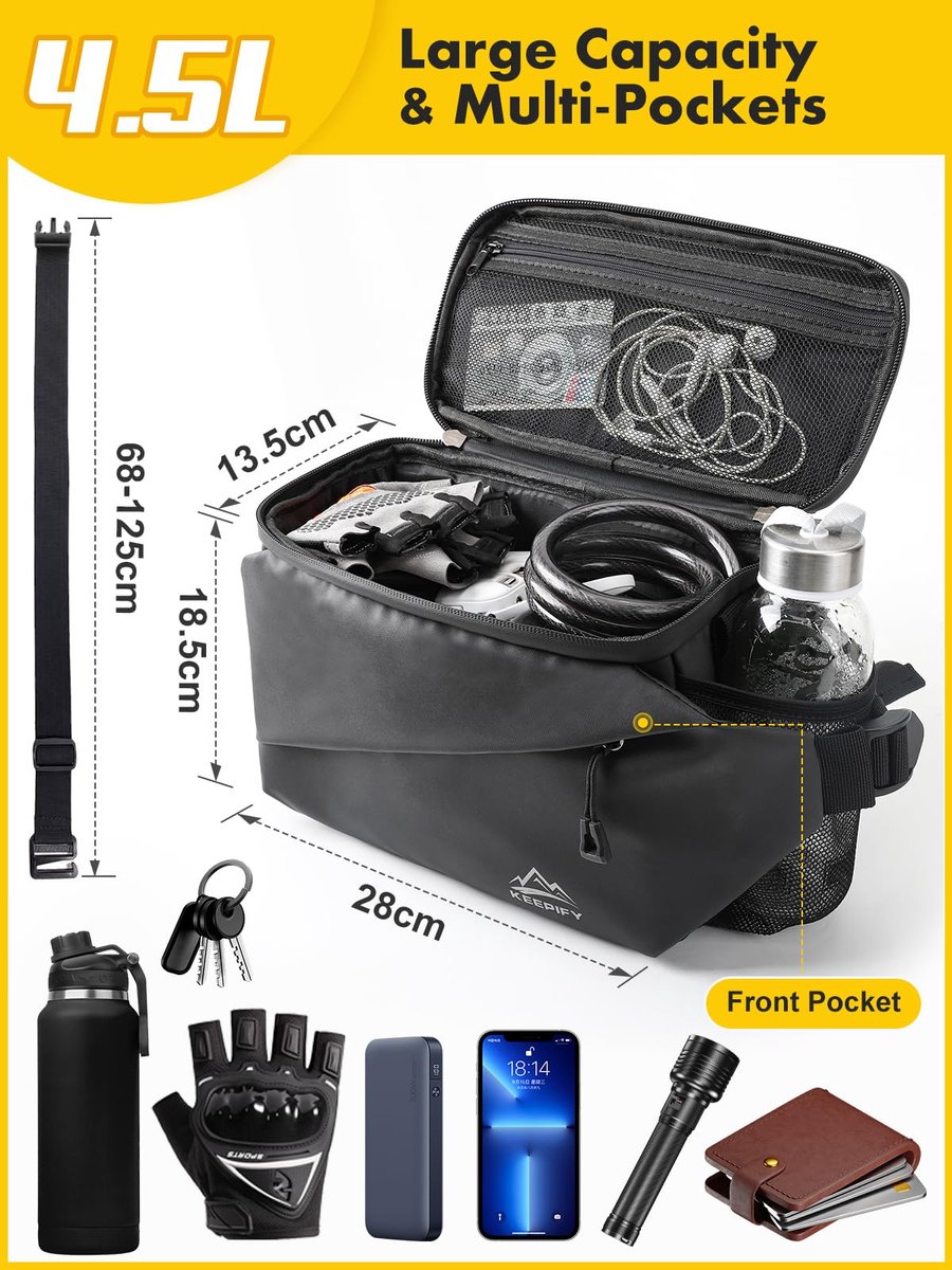 SnelShoppen - Stuurtas Fiets 4,5 liter Waterdicht met Telefoon Touchscreen, Fietstas Stuur met Stuuradapter, Ideaal voor E-bike en Fiets, Perfect voor