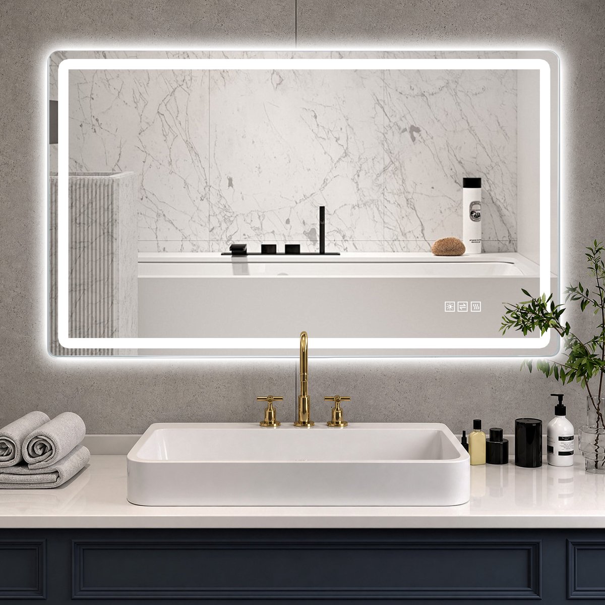 HAUSS SPOLE Spiegel – Frameloos LED-Design – 60 x 120 cm – Gehard Glas En Metaal – Zilver – Anti-Condens Voor Badkamer – Dimbaar