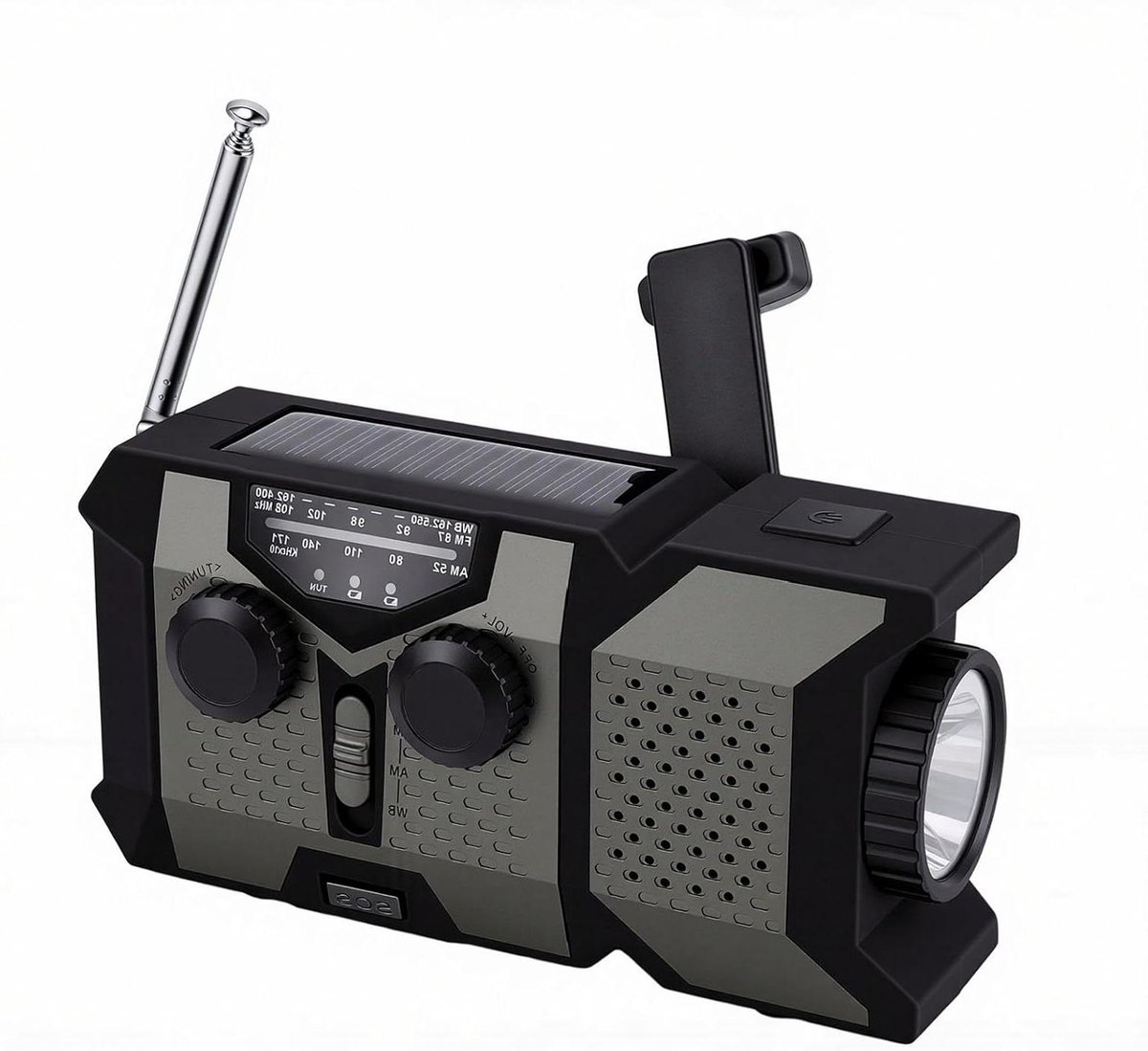 Noodweerradio - Draagbare radio Weerradio - Noodsituaties - Zonne-energie en handslinger - 15 x 8 x 6 cm - Gebladerte