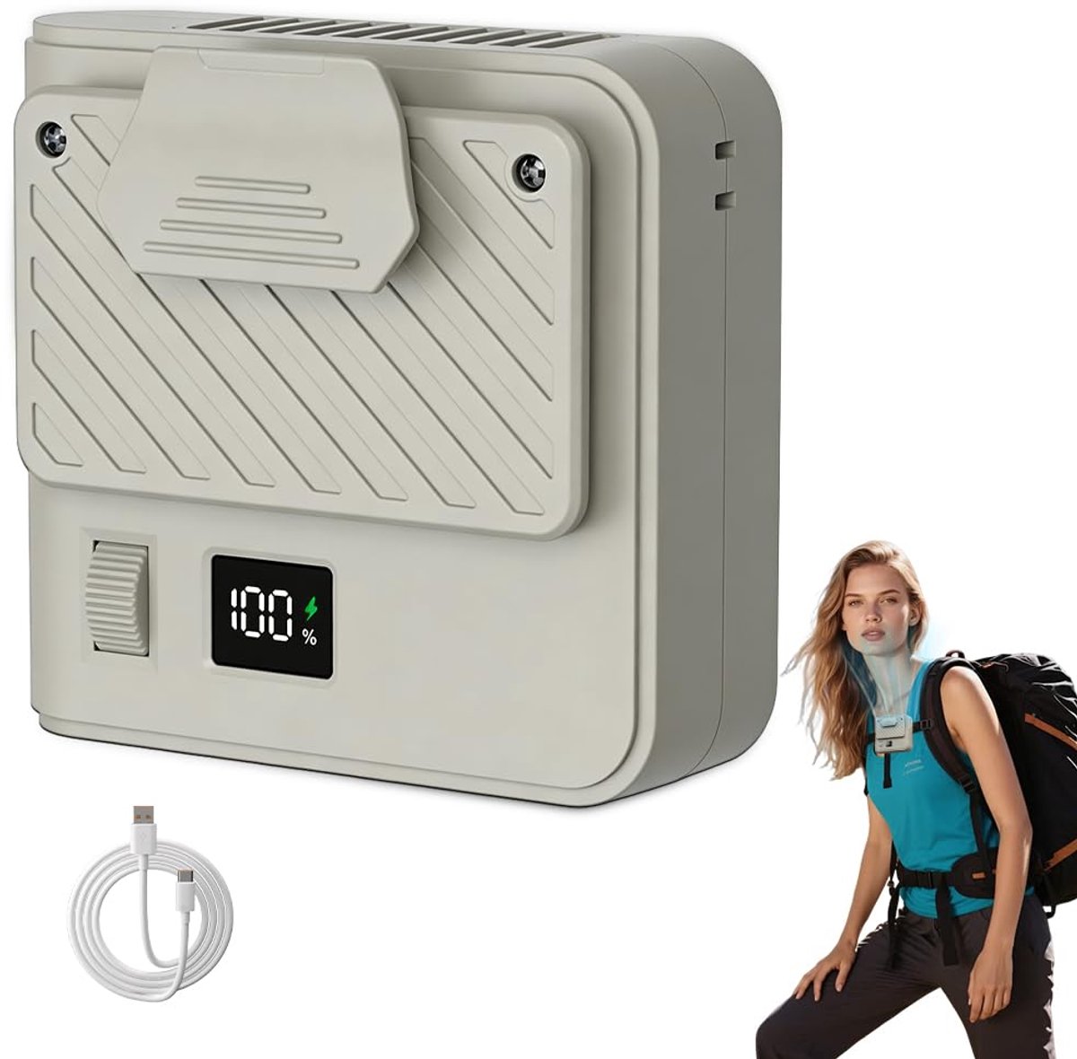 SnelShoppen - Draagbare Tailleventilator met Clip en Ophangkoord, 9500 RPM, 100 Windsterktes, Compacte T-shirt Ventilator voor O kantoor, Reizen en Op