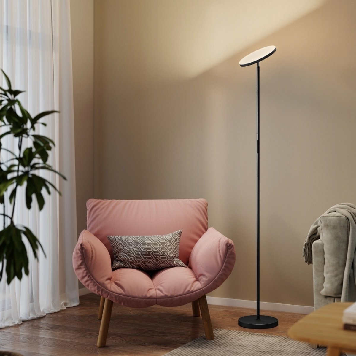 HAUSS SPOLE Staande Lamp – Dimbare Sfeerverlichting – 25 x 25 x 177 cm – Kunststof – Zwart – Voor Woonkamer, Leeshoek en Werkkamer