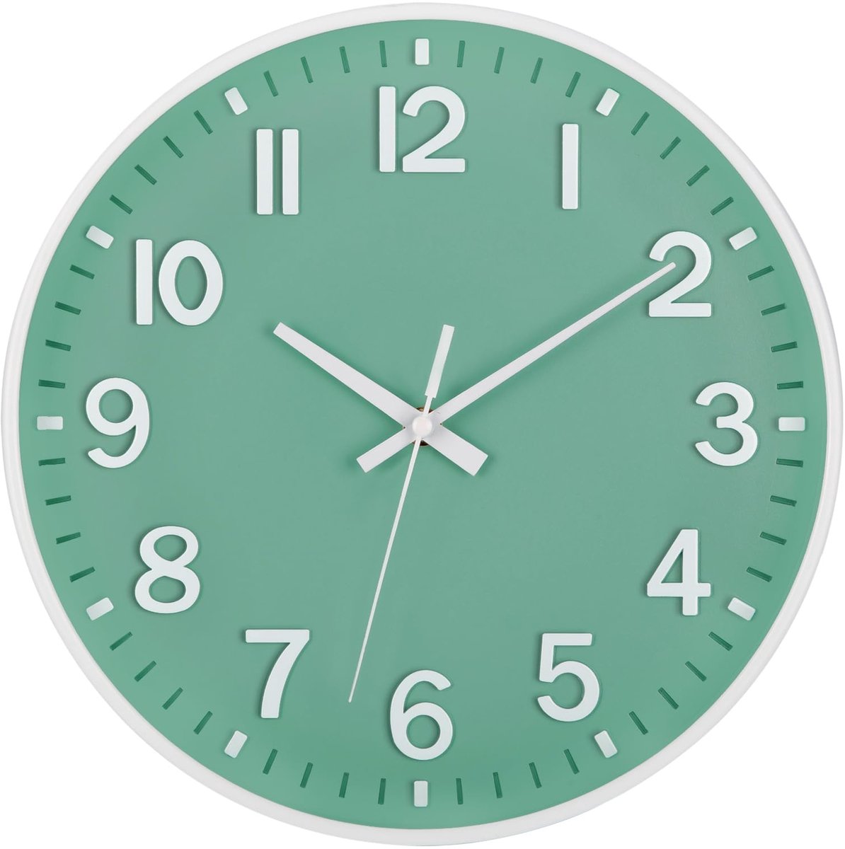 SnelShoppen - Wandklok zonder tikkende geluiden, geruisloos, modern, 20 cm, kwarts, groot, batterijen, gemakkelijk te lezen, groen, voor kamer, thuis,
