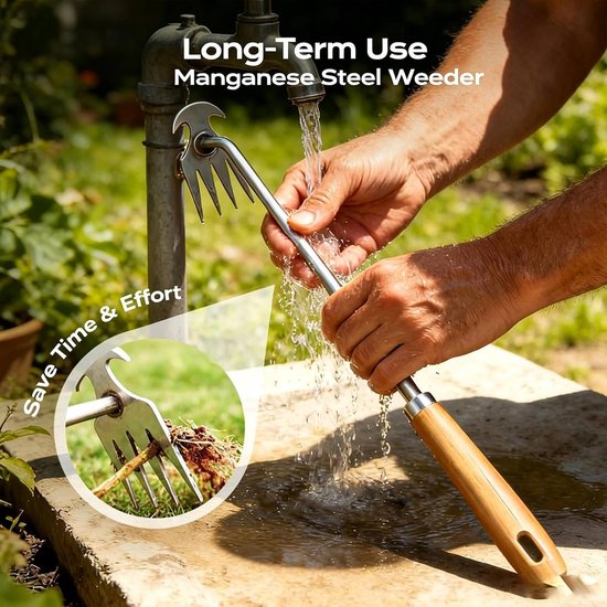 Grastrekker Roestvrij Staal - Onkruidverwijderaar Gootsteen - Tuinonderhoud Vereenvoudigen - Ergonomisch Rubberen Handvat - 51 x 6 x 12 cm — afbeelding 5