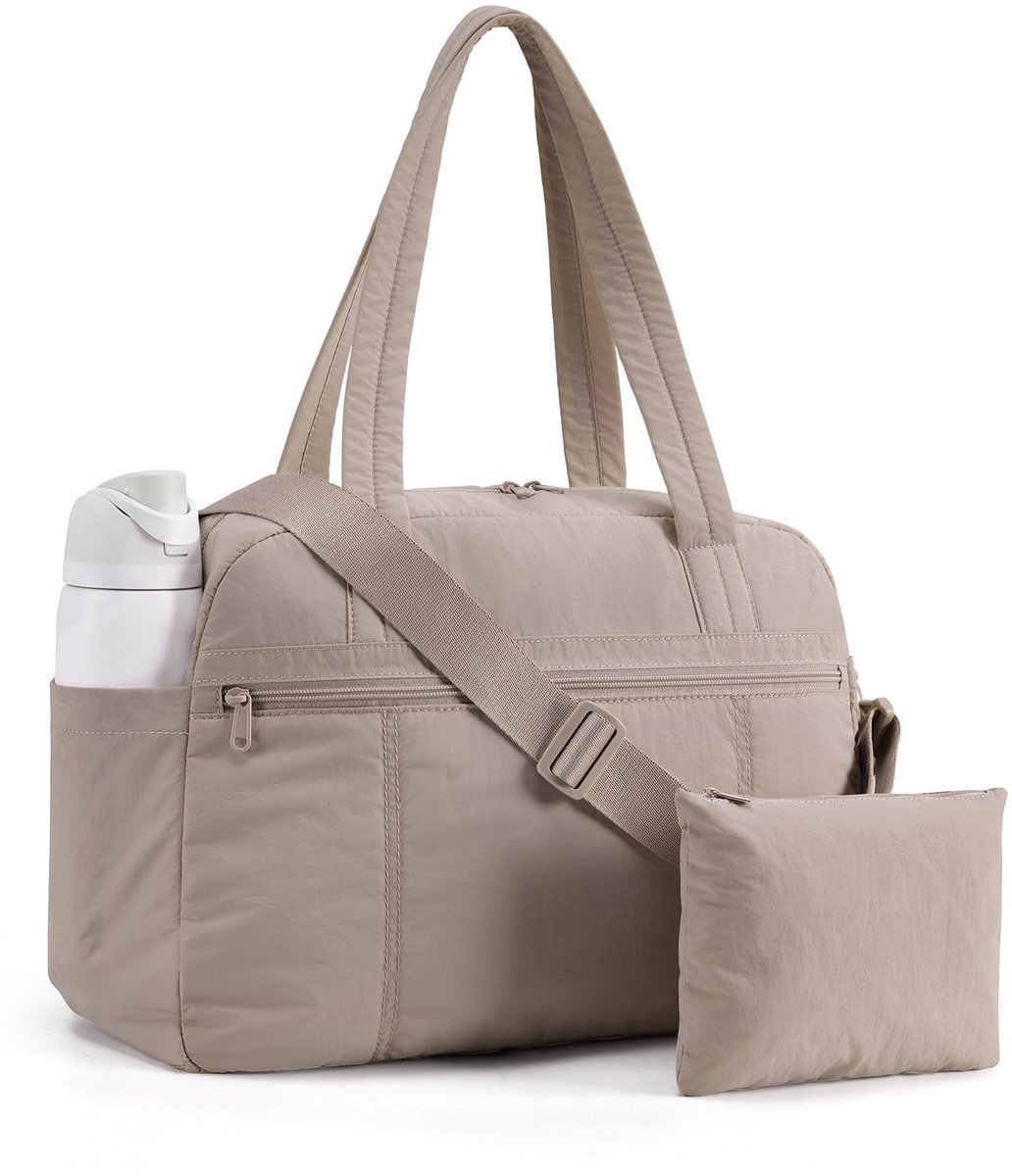 SnelShoppen - Lichte Reistas Sporttas Bruin Minimalistisch 42x19x30cm | Trolley-Aufsteckriemen, Waterdicht, Verstelbare Gurt, Binnenvakken, Travel Duf