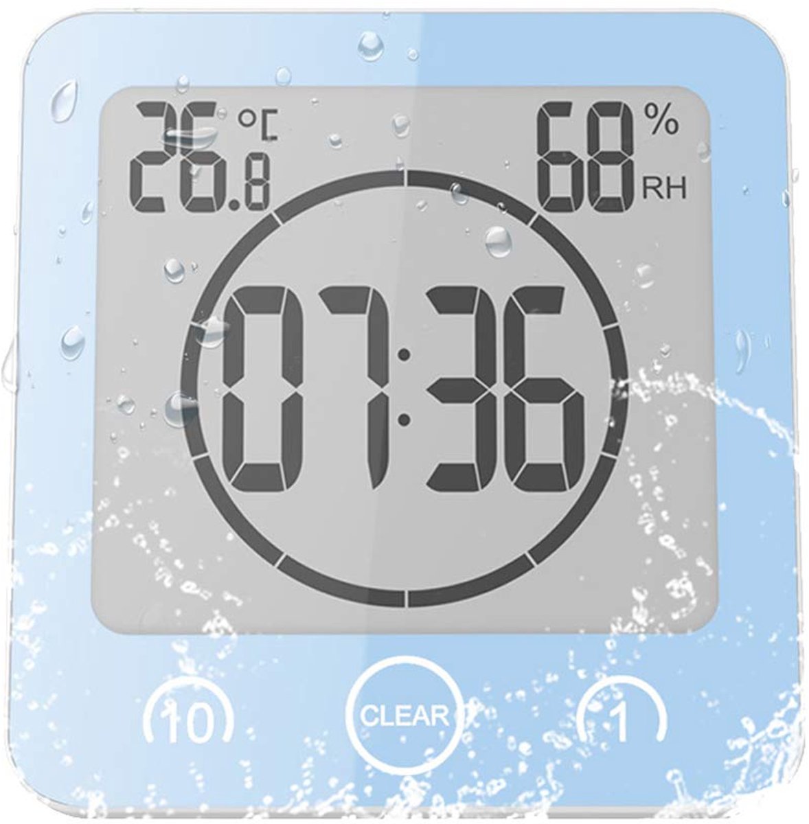 SnelShoppen - Digitale Badkamerklok Waterdicht met LCD-scherm, Aanraakbediening, Temperatuur & Luchtvochtigheid, Countdown-Timer, 3 Montagemethoden, B