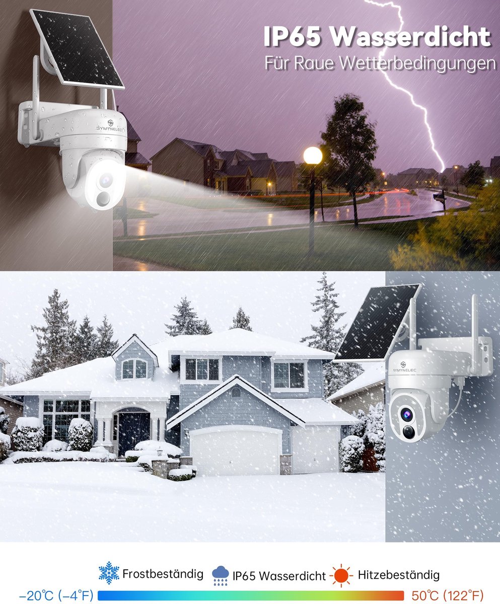 SnelShoppen - Draadloze 2K Bewakingscamera voor Buiten, Accu op Zonne-energie, 5GHz/2,4GHz Wifi, 360° PTZ Camera met KI Bewegingsdetectie en Tweericht