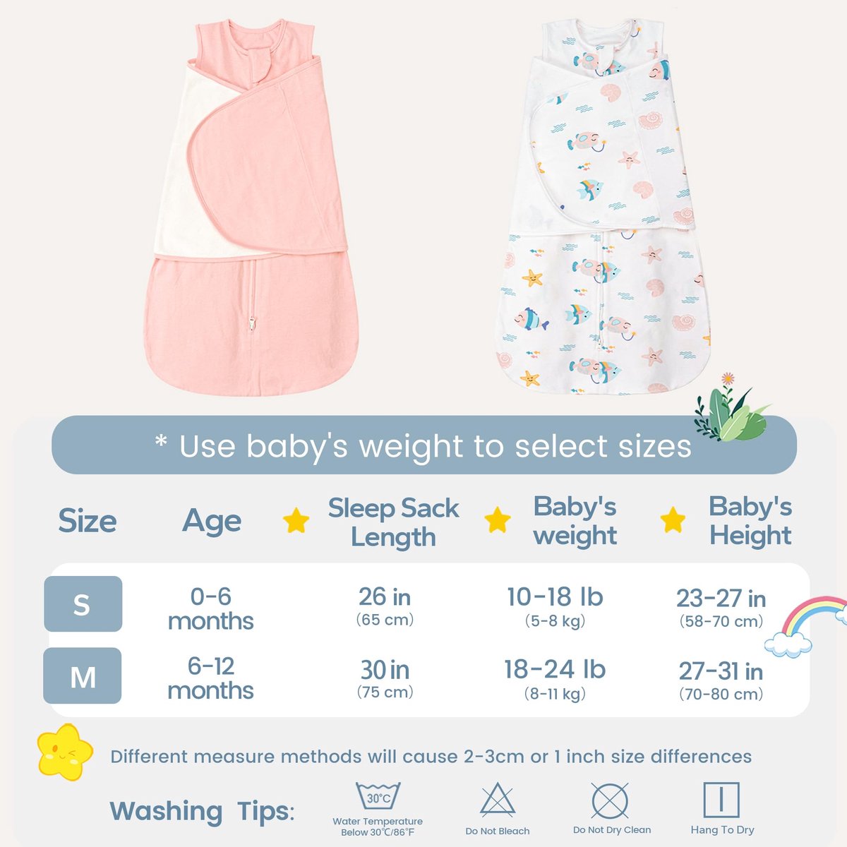 SnelShoppen - ZIGJOY Sleep Sack Swaddle 1.0 Tog Draagbare Deken 100% Katoen Baby Inbakeren Deken voor Pasgeborenen 0-6 Maanden Oceaan & Roze