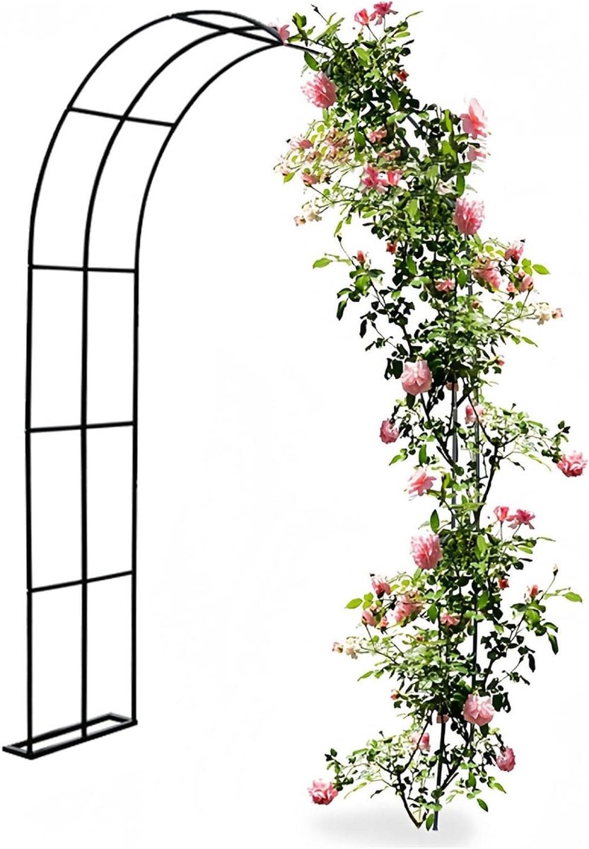 Metalen Rozenboog - Tuinprieel Decoratie - Klimplanten Ondersteunen - Stevige Gegalvaniseerde Constructie - B140 x H230 cm - Wit