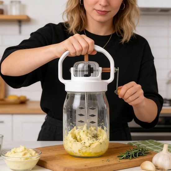 Botermixer Handmatig - Keuken Mixer Garde - Verse Boter Maken - Glazen Container Hittebestendig - 1500 ml - Transparant — afbeelding 3