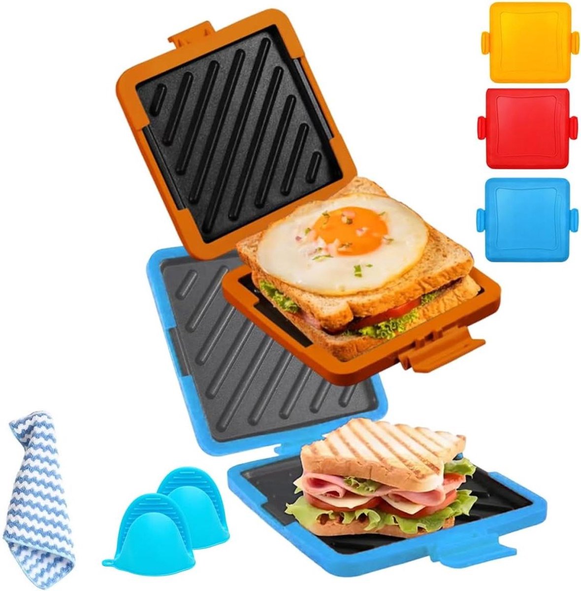 Magnetron Tosti Maker - Sandwich Pers Panini - Snelle Snacks Maken - Antiaanbaklaag - Niet gespecificeerd - Oranje Blauw