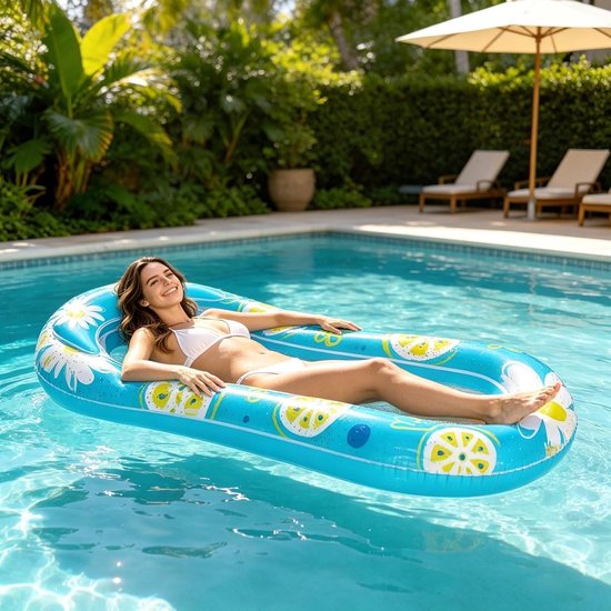 Opblaasbare Zwembadligstoel - Luchtbed Drijver - Ontspannen op Water - Met Neksteun - 160x80 cm - Transparant met Pailletten — afbeelding 2