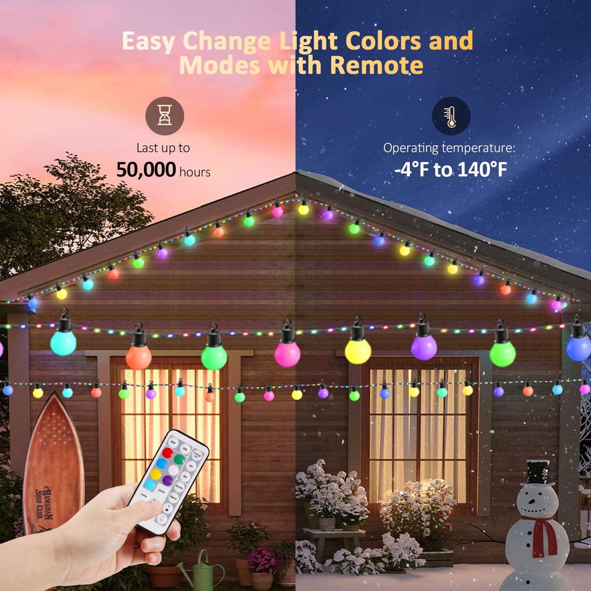 SnelShoppen - IRISECO LED LichtSnoer Buiten 12,5M - Kleurrijk Feestlichtsnoer met 100 LED + G40 Gloeilampen - IP65 Waterdicht voor Tuin, Kerst, Feest,