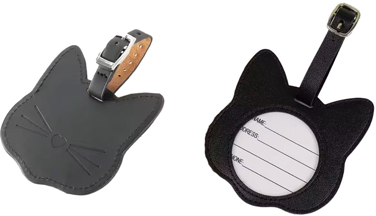 Kofferlabels - Bagagelabels - Zwarte kat - 2 stuks - Label voor aan je koffer - Koffer tag - Zwart - CHPN