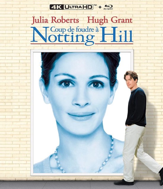 Boîtier Blu-ray 4K Ultra HD de Notting Hill avec gros plan de Julia Roberts et Hugh Grant à côté.