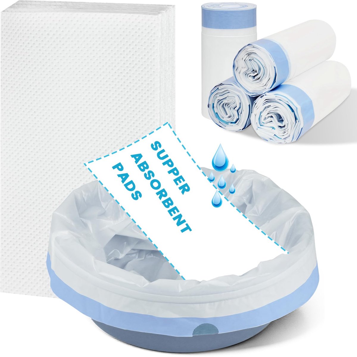 SnelShoppen - ACWOO Toiletzakken - Hygiënische Wegwerpcommode - 100 Stuks Bedpaninlegzolen - Draagbare Toiletinzetstukken - Witte Vuilniszakken voor T