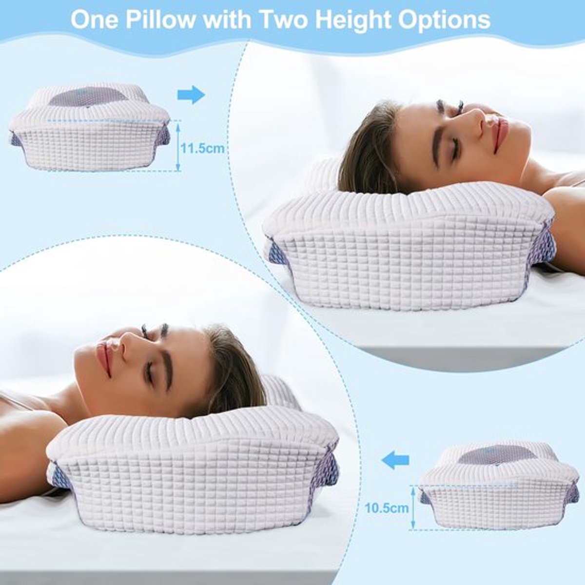 Neksteunkussen Ergonomisch Traagschuim - Orthopedisch Kussen - Schouder/Nekondersteuning - 60 x 43 x 10.5/12 cm - Hoogwaardige Slaap - Drukverdeling - Slaapkussen