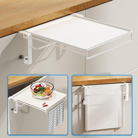 Wandtafel Inklapbaar - Bijzettafel Zwevend - Ruimte Besparen - Geïntegreerde Handdoekhouder - 28 x 25.5 cm - Wit — afbeelding 3