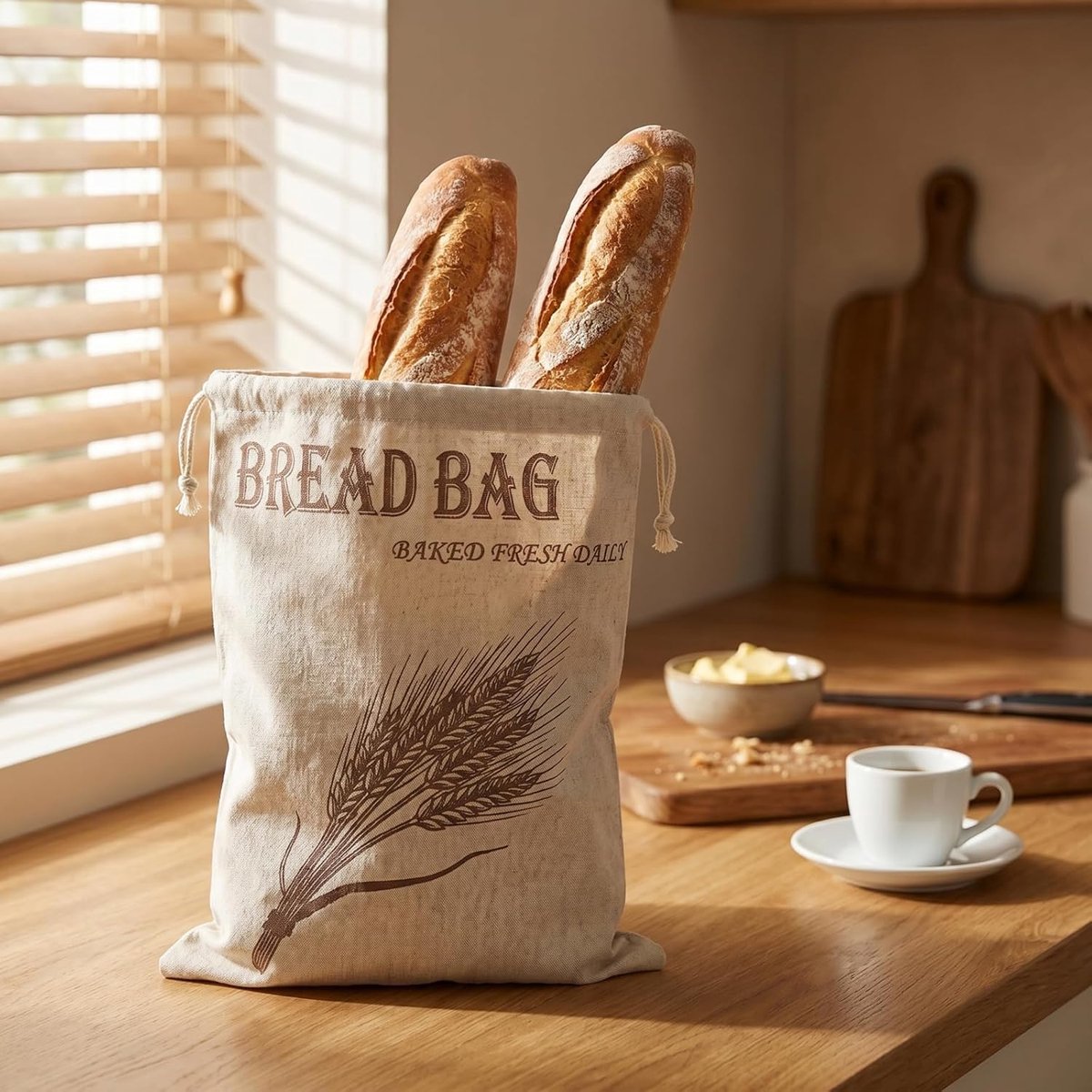Broodzakken Linnen Canvas - Stoffen Zakken - Brood Bewaren - Set van 2 - Niet gespecificeerd - Beige