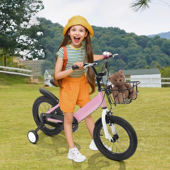 Kinderfiets - Meisjesfiets Kinderfiets - Leren Fietsen - Met Zijwieltjes - 14 inch - Roze — afbeelding 3