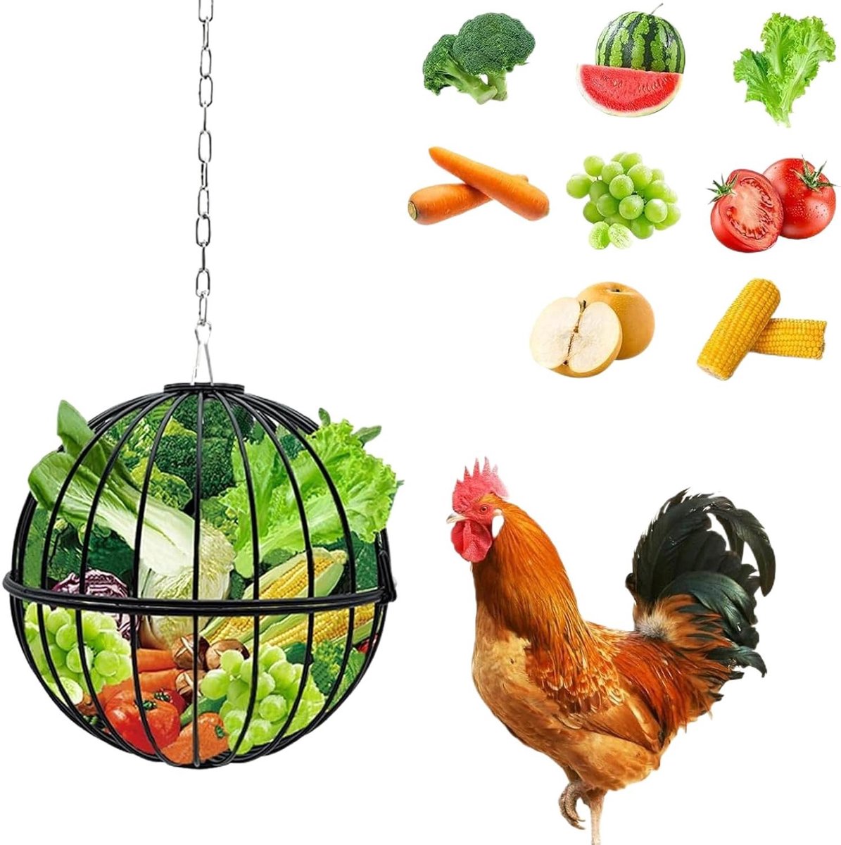 Kippenvoeder Hangbaar - Pluimvee Feeder - Efficiënt Voeren - Instelbare Hoogte - 21 x 21 x 14 cm - Metaal