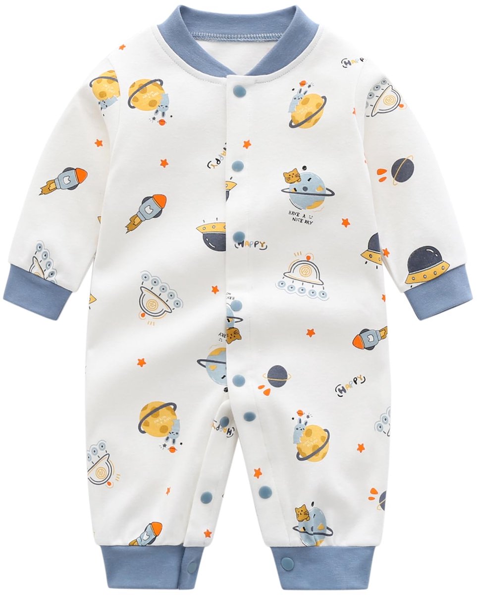 SnelShoppen - Minizone Rompertjes voor Pasgeborenen, Uniseks Babyjongenskleding, Lange Mouwen, Cartoonprint, Katoenen Jumpsuit voor 0-24 Maanden, Idea