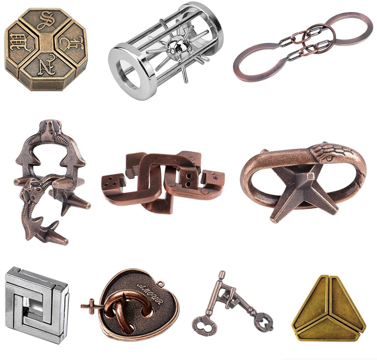 10 stuks breinbreker metalen puzzels, denkpuzzels IQ uitdaging puzzelspellen, IQ test puzzel cadeau set voor volwassenen tieners mannen vrouwen, verjaardagscadeau