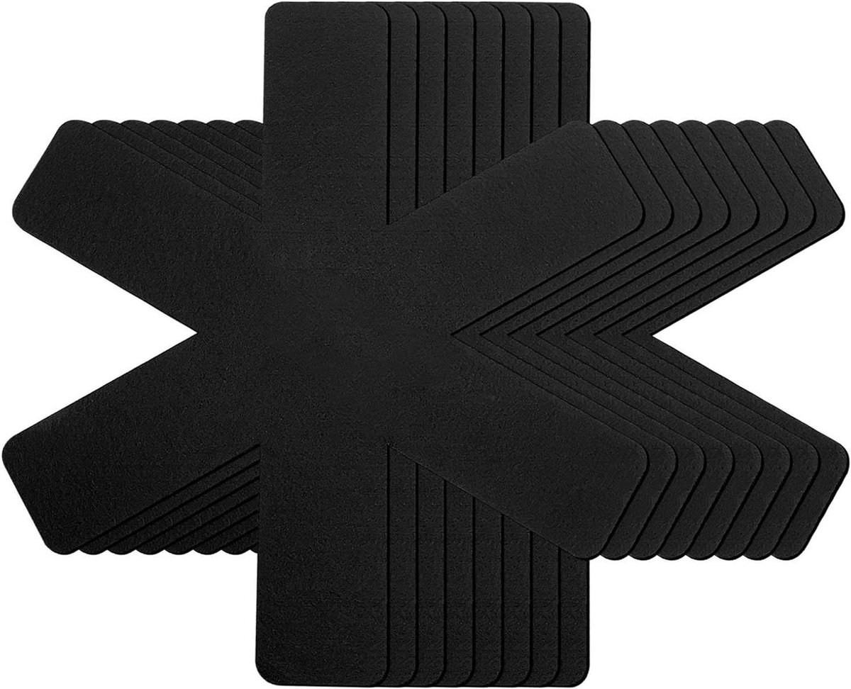 Pannenset Beschermers - Panbeschermers Stapelbaar - Keuken Organiseren - Hittebestendig Vilt - 8 stuks - Zwart