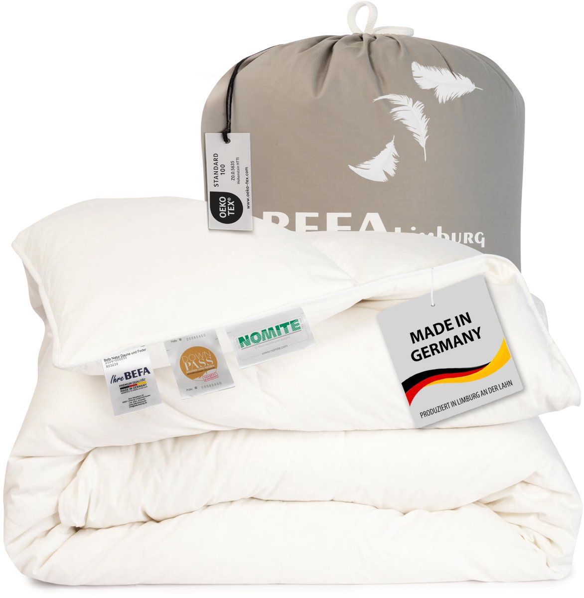 SnelShoppen - BEFA SOFT Donsdeken 135x200 cm | Ademend veerdeken 90% veren en 10% dons | Ondersteunt allergieën (NOMITE) | Dierenwelzijn (DOWNPASS) |