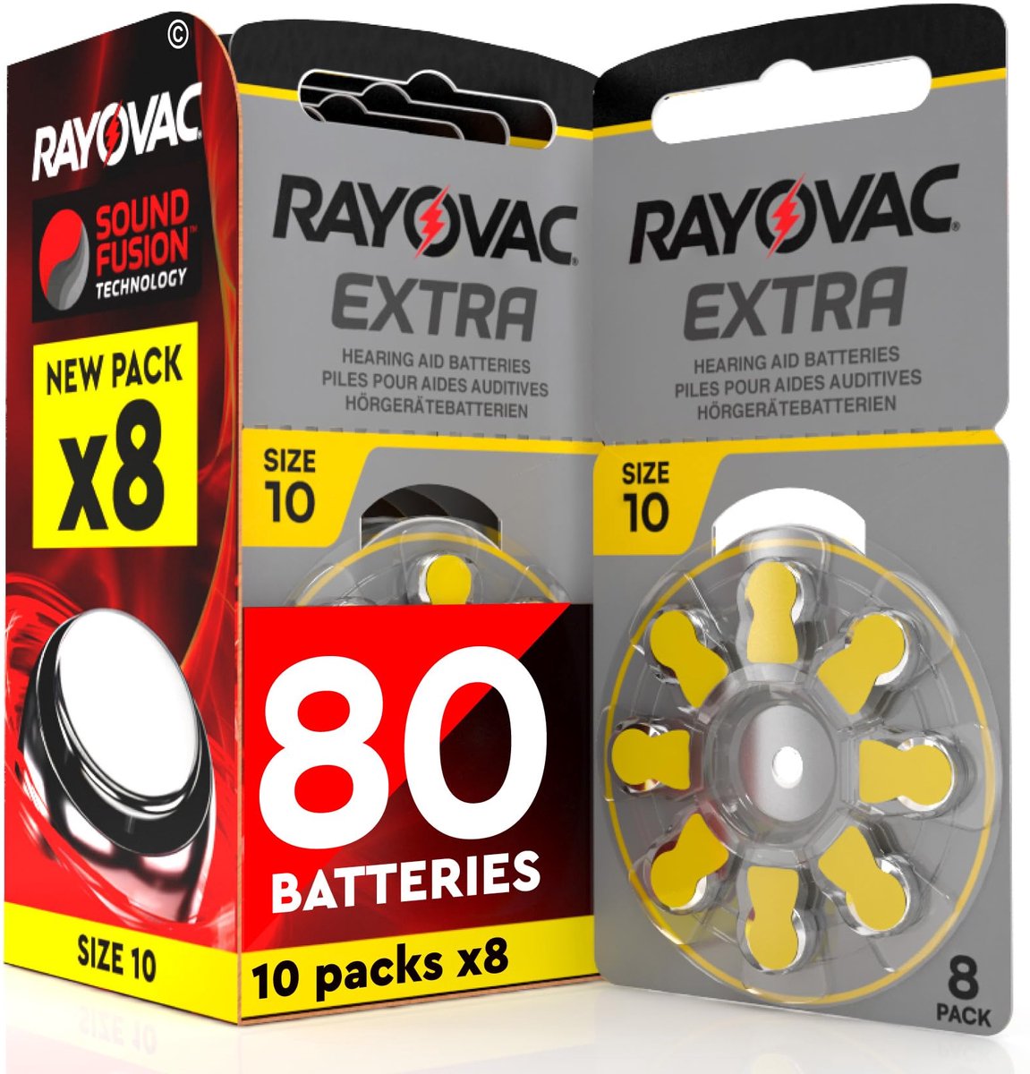 SnelShoppen - 80 Gehoorapparaat Batterijen Maat 10 PR70 - Rayovac Extra Hoortoestelbatterijen - 10 Blisters met 8 Batterijen - Langdurige Kracht en Be