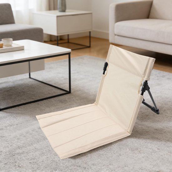 2 Stuks - Strandmat met Rugleuning - opvouwbare kampeerstoel - Opvouwbare strandstoel - Vouwstoel / kussen - campingstoel buiten - Klapstoel - draagbare campingstoel met opbergtas - lichtgewicht strandvloerstoel - Ultiem Strandcomfort - Beige — afbeelding 2